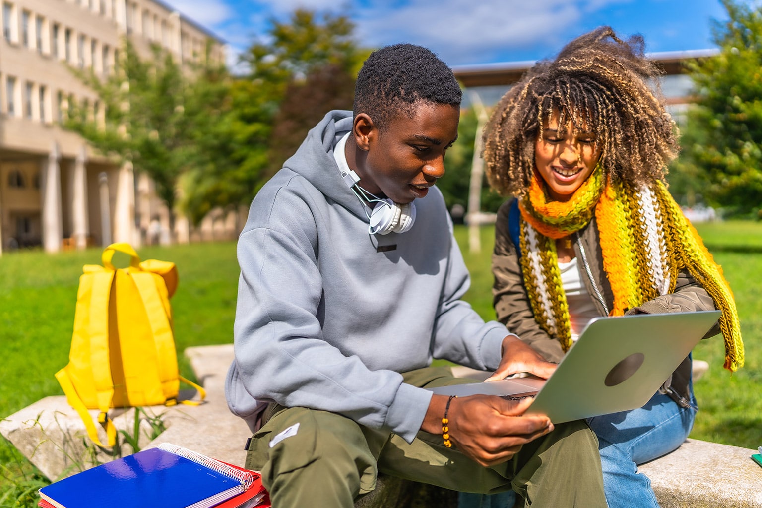 studying on grass